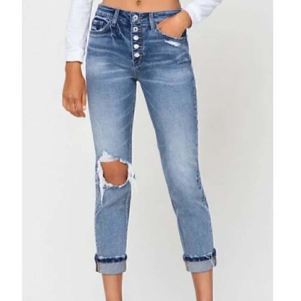 VERVET BY FLYING MONKEY ALTAR'D STATE Daisy Distressed Boyfriend Jeans Cropped - Picture 3 of 16